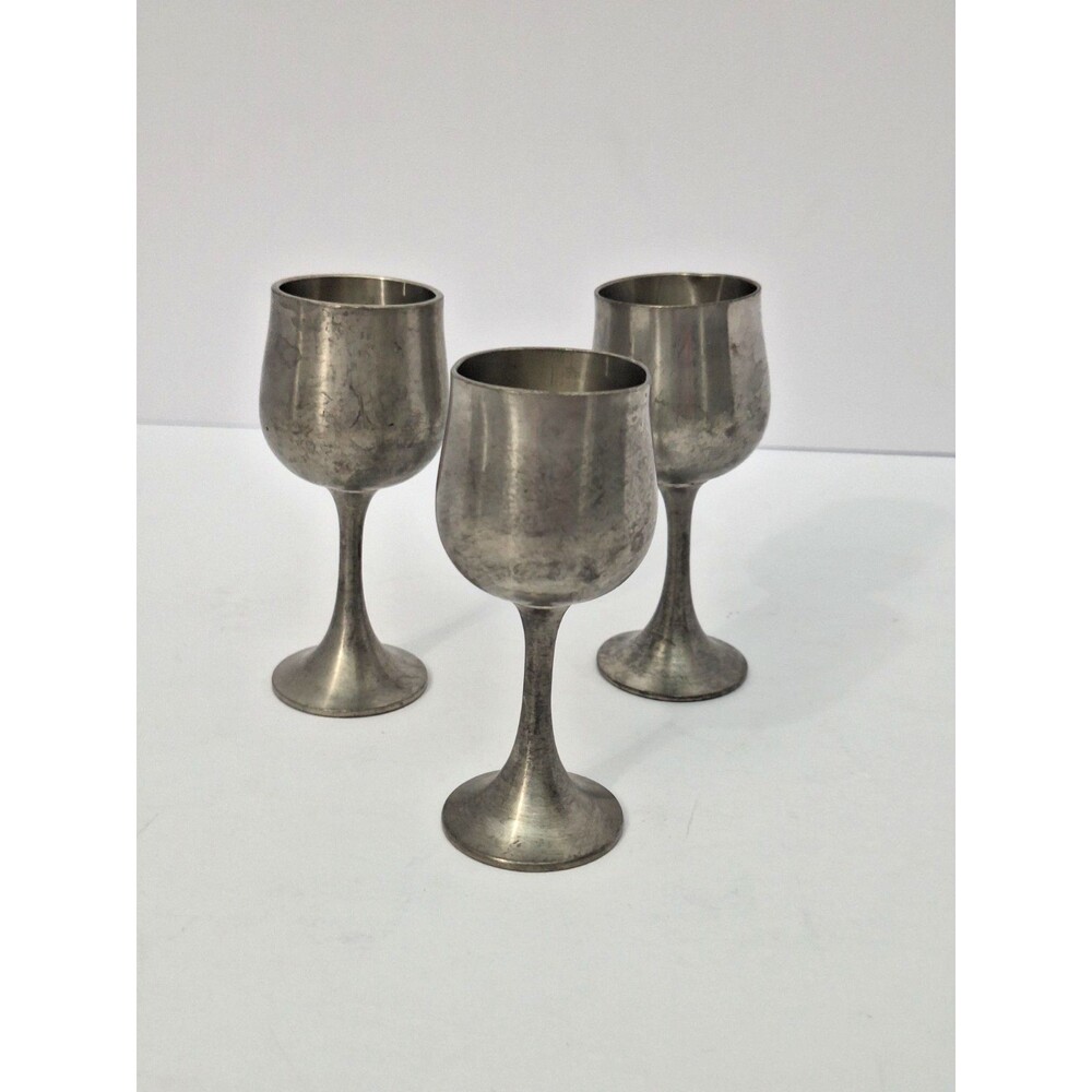 Vintage Royal Selangor Pewter Mini Wine Goblets Seo of 3 4" Trumphet Base Cups